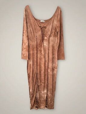 Boho-Tie Front Long Sleeve Maxi Dress - Brown